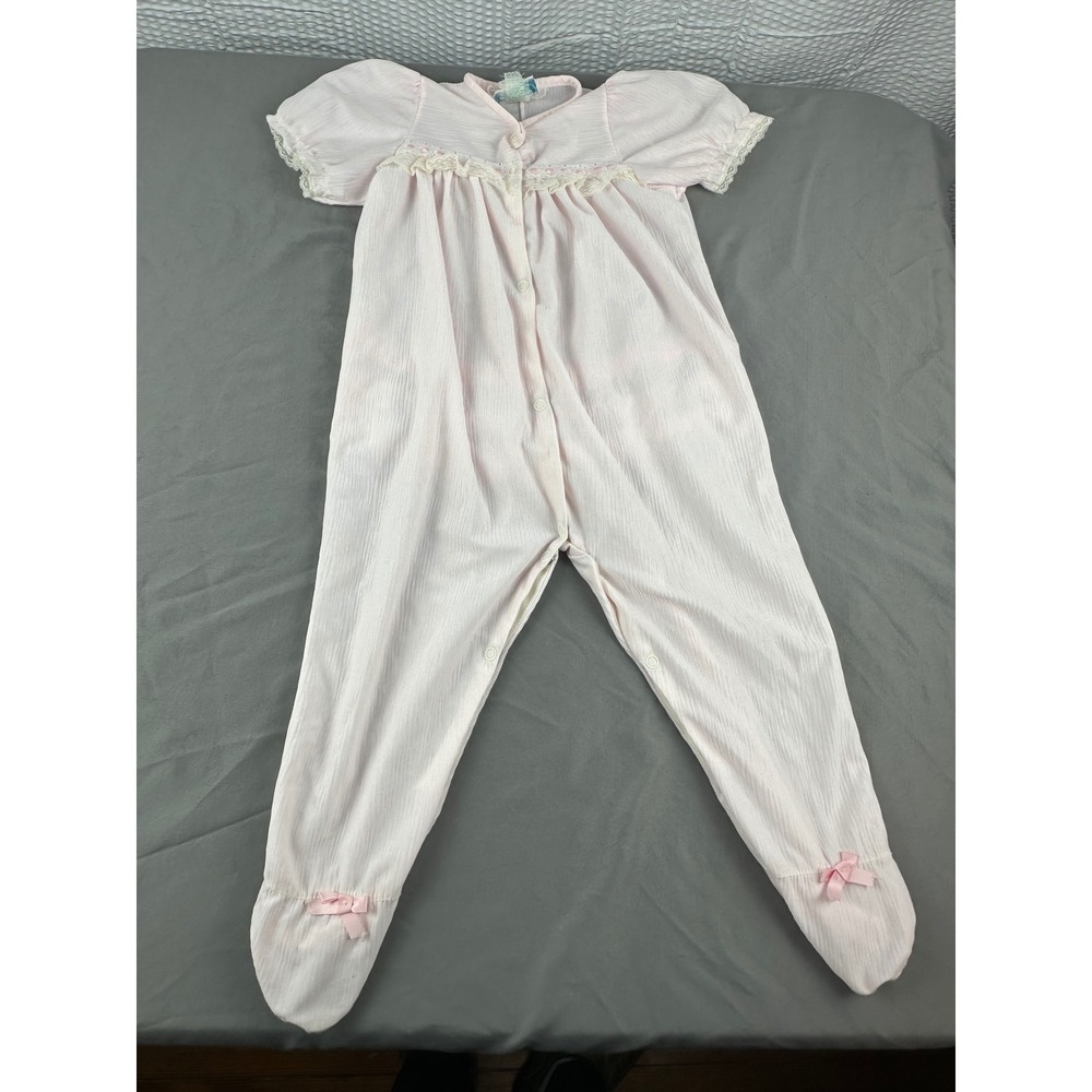 Vintage C.P. & Company Baby Sleeper Pink Lace Footed‎ Romper USA Size XL